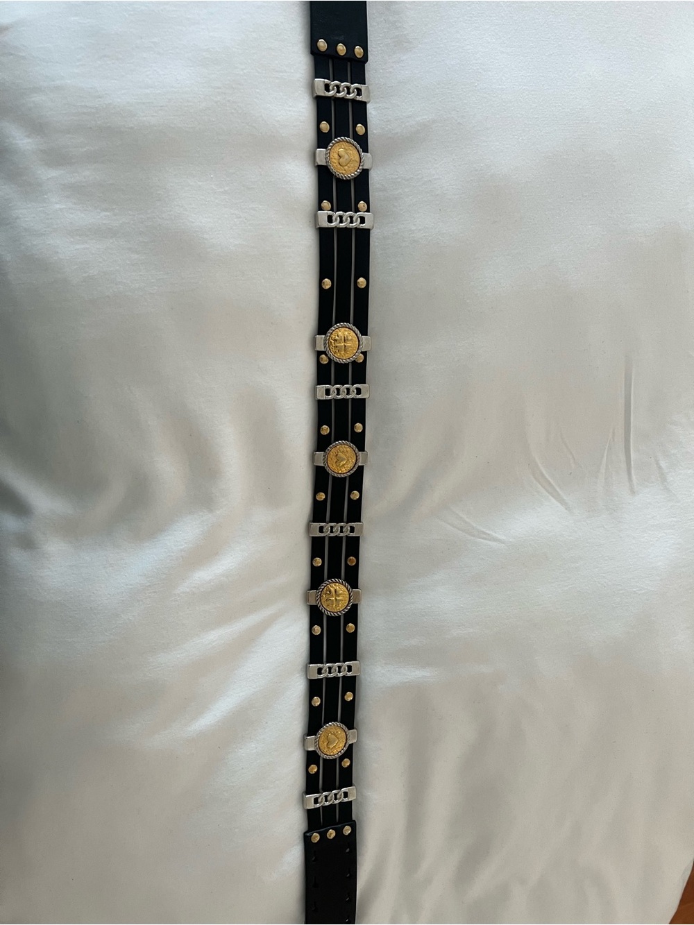 Maje Black Leather belt with Gold and Silver tone accents - Size 1 - Picture 3 of 8